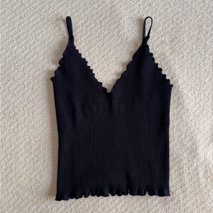 Free People Frill & Ribbed camisole tank, adjustable straps, Medium/Large, Black